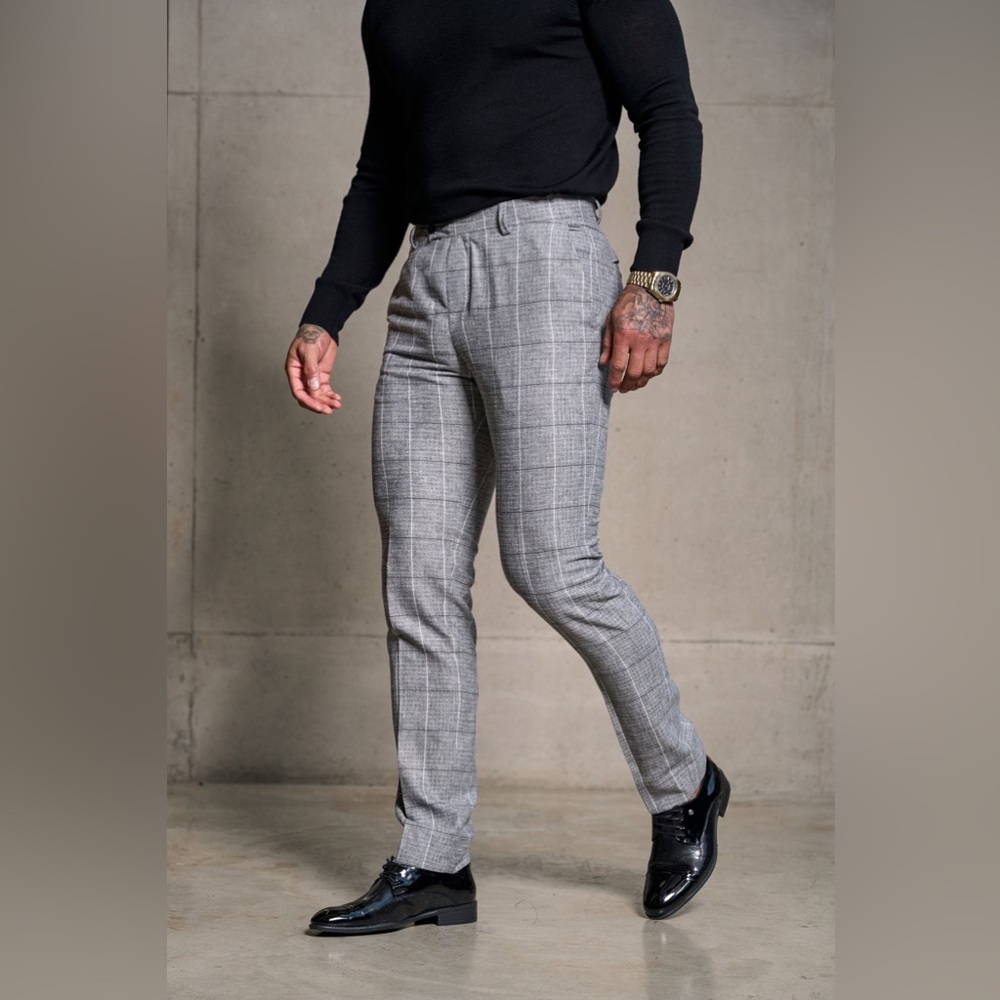NWOT FATHER SONS RELAXED FORMAL GREY / WHITE CHECK TROUSER FSTRO13 Size 34W 28L